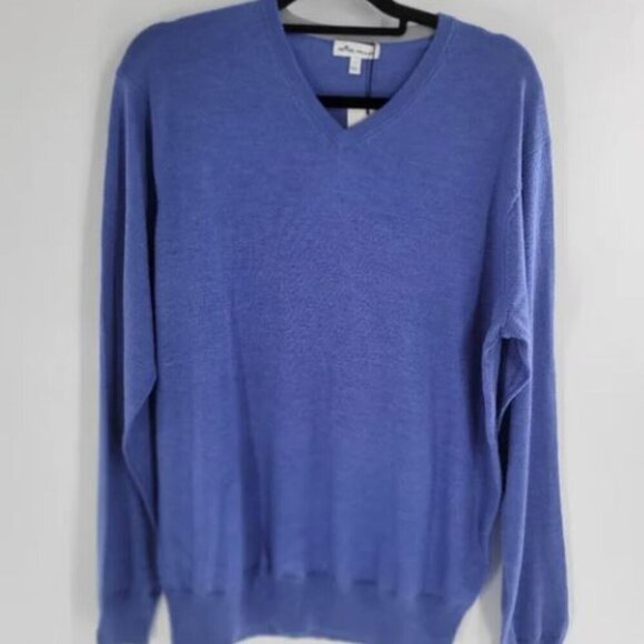 Peter Millar Crown Soft Wool Silk V-Neck Sweater Cape Blue Men’s Size L - Picture 1 of 4